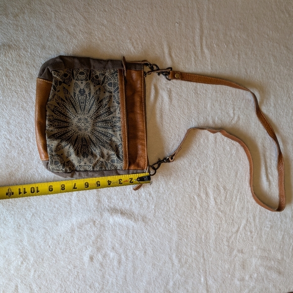 Myra Bag Upcycled Canvas & Leather Flower Crossbody Bag – Boho - Picture 4 of 7